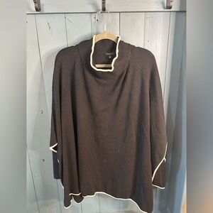 Talbots Black Poncho Knit Sweater with Mock Neck & White Trim - Size 1X